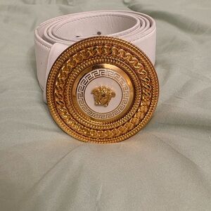 Authentic Versace White Medusa Chain Buckle Belt | Gold Medallion | Italy